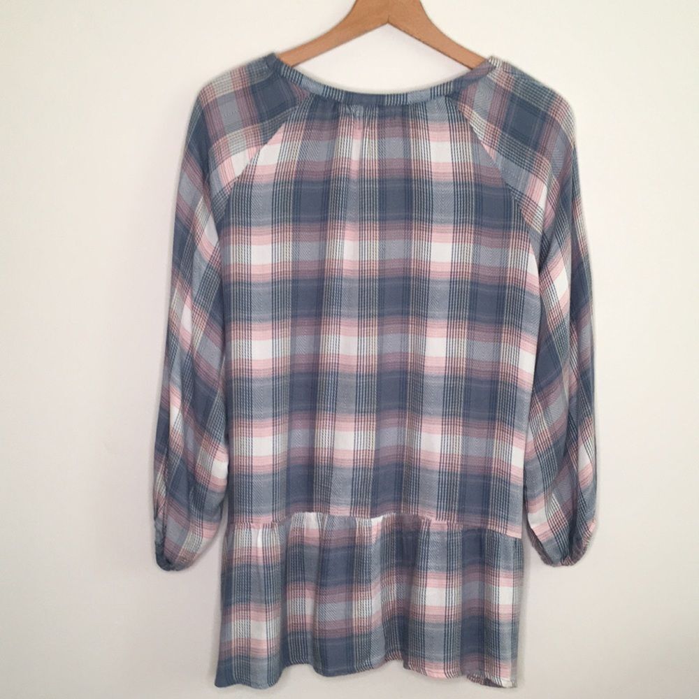 Peasant Style Faux Embroidered Flannel Tunic Top Cottagecore - Picture 2 of 8